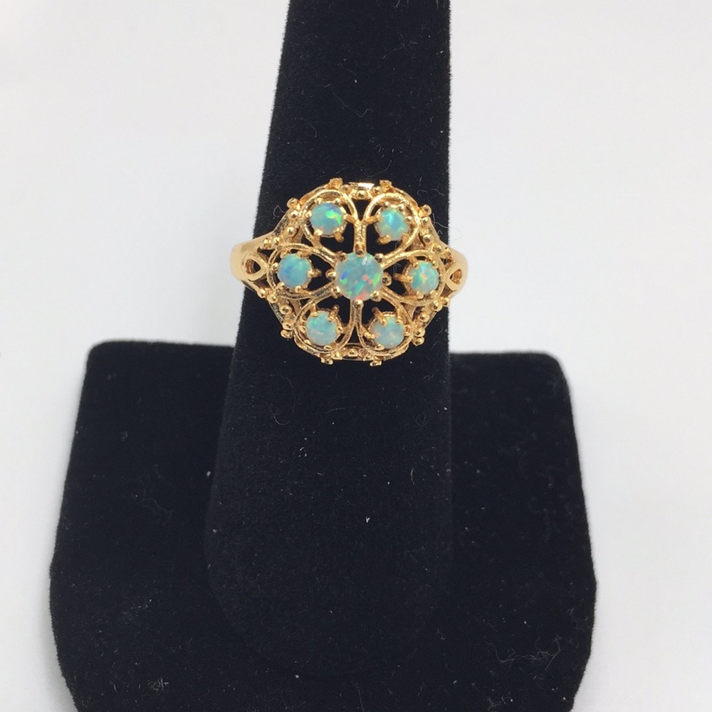 7 BLUE GREEN OPALS 18K GOLD FILLED/Silver   RING